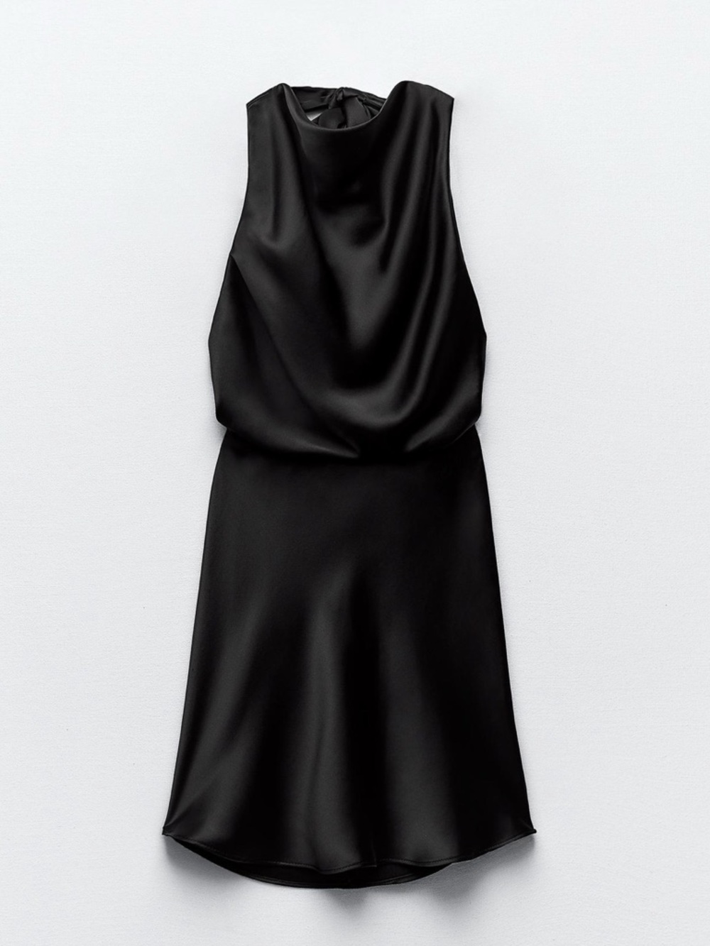 Zara Halter Backless Mini Satin Dress in Black